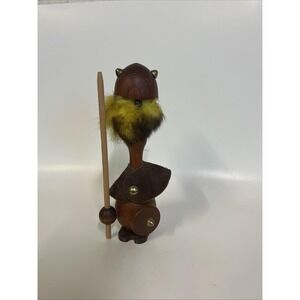 1960s Vintage Danish 7 1/2"wooden Viking figurine Yellow beard shield spear